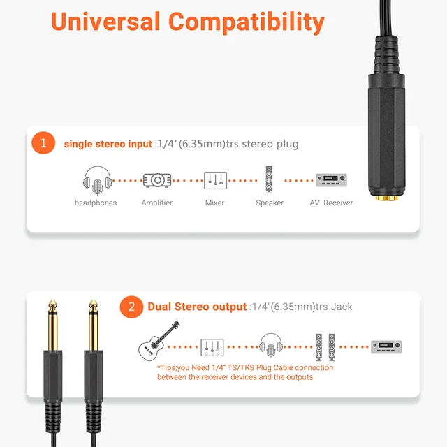 RUNCCI-YUN Adattatore TRS 6,35 Mm Maschio A Femmina, Spina Stereo - Foto 3