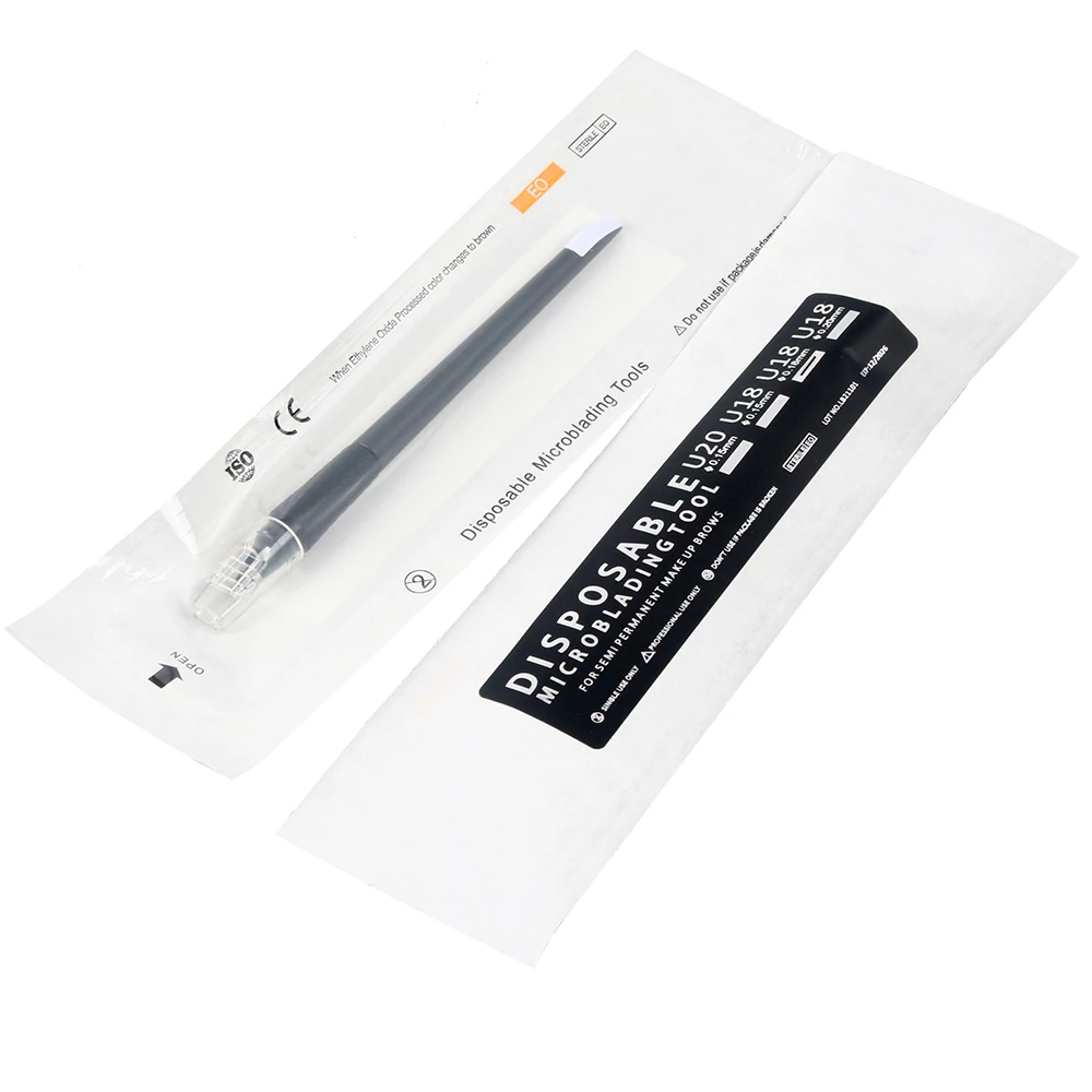 new 0 15mm ultra nano u shape microblading needle blades eo sterile blister packing 50pcs Disposable Microblading Tools 0.15mm 18 Pins U-Shape Microblading Pens Nano Microshading Supplies Eyebrow Tattoo Pen Blades