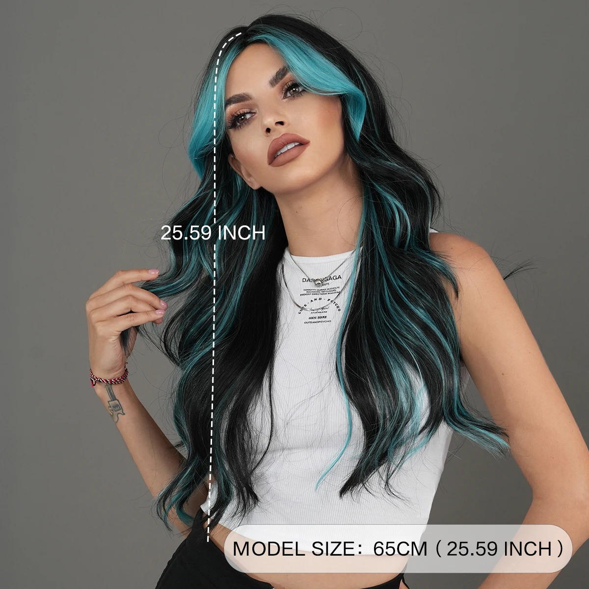 Synthetic Wig Layered Light Blue Wavy With Fluffy Bangs For Women Cosplay Highlight dyeing