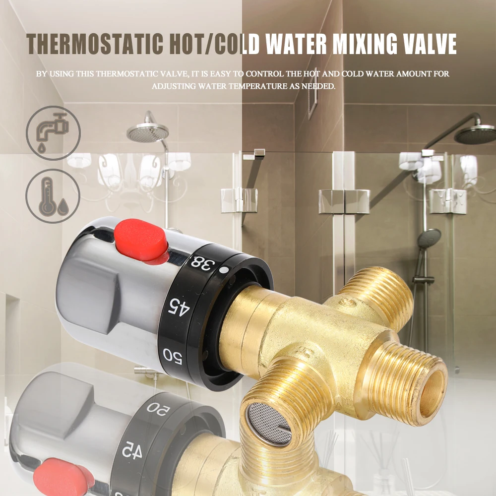 Brass Pipe Thermostatic Mixing Valve Constant Water Temperature Shower Heater Faucet Valve Thermostat Bathroom Kitchen Tap faucet valve thermostatic mixing valve