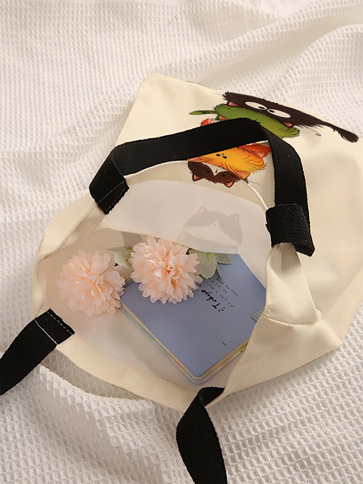 Cat pattern printed casual handbag, reusable fashionable backpack, multifunctional handbag, canvas shopping bag