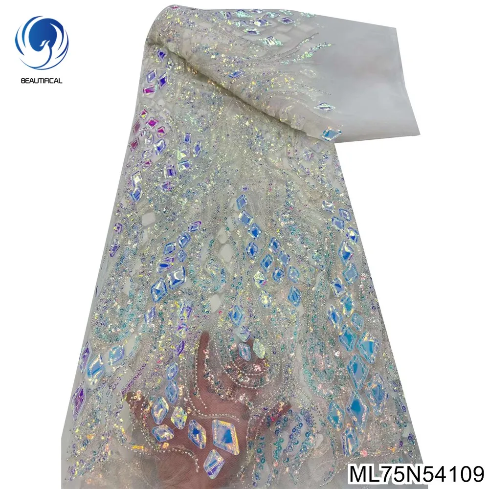 

Luxury Shimmering sequin bead embroidery lace 2022 nigeria women's dress french lace mesh fabrics sequins tulle lace ML75N541
