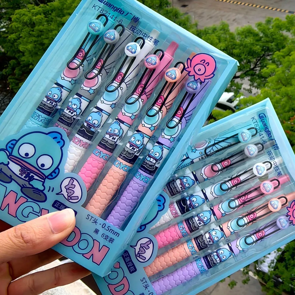 

6pcs/set Kawaii Cute Sanrio Hang Yo Don Cartoon Stationery Gel Pen ST Quick Drying Press Pupil Examination Diary Writing Gift