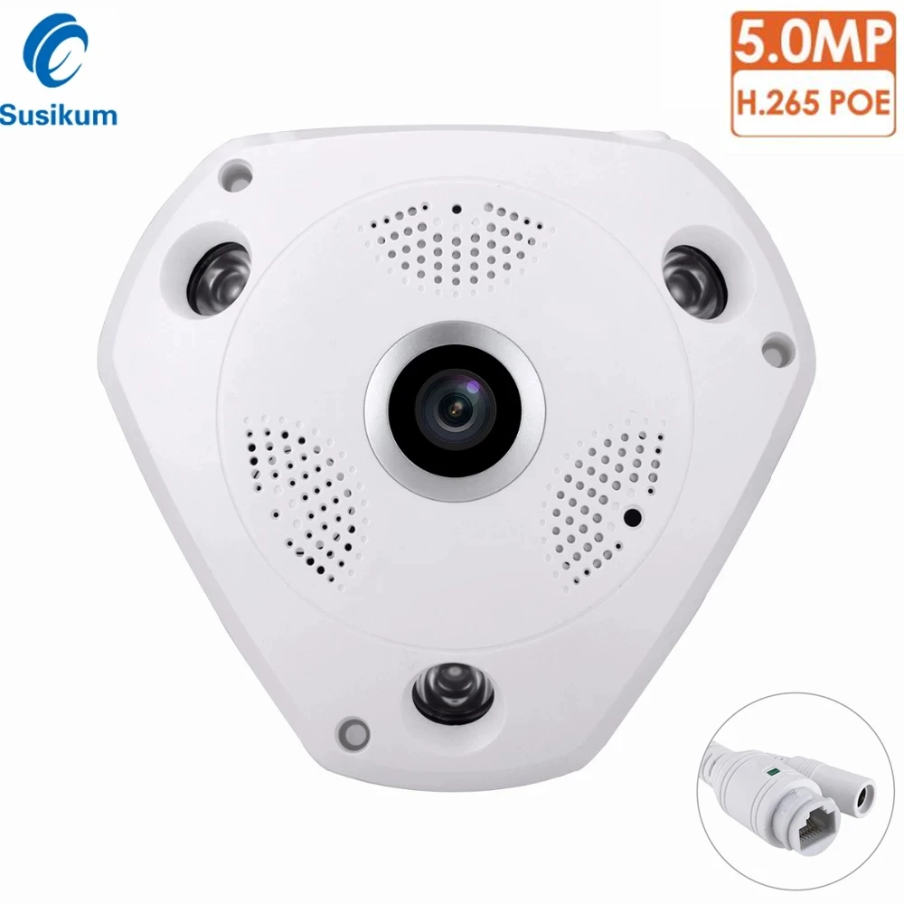 

H.265 5MP Plastic Dome IP POE Camera 180 Degree 1.7mm Lens IR Night Vision XMEye APP Security Home Indoor Network Camera