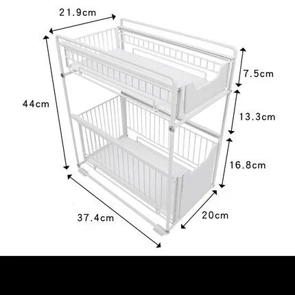 Telescopic Storage Rack for Kitchen Sink, Double Shelf, Drawer Type, Can Be Pushed and Pulled Cabinet