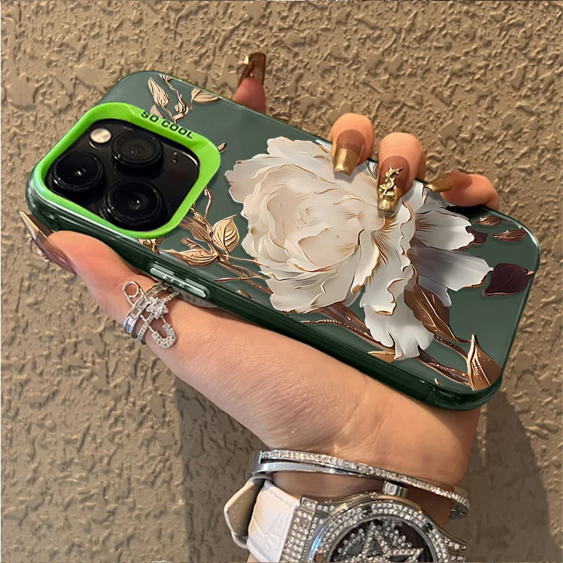 Luxury Golden Lotus Flower Plating Shockproof Clear Phone Case