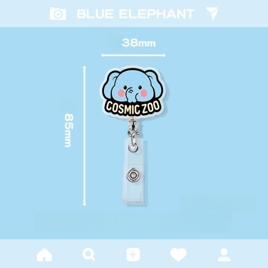 Cute Elephant Acrylic Badge Holder Cartoon Animal Retractable Badge Reel Nurse Doctor Office Use Clip ID Card Holder Badge Reel