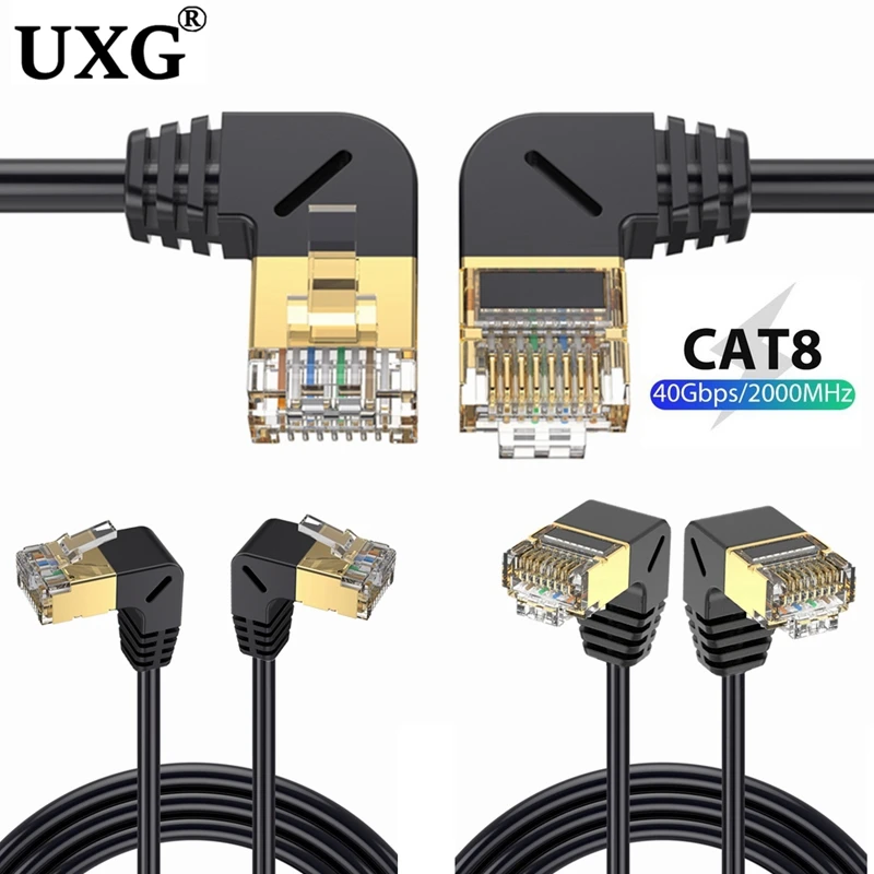 Cat8 케이블 SFTP 40Gbps RJ45 네트워크 랜 90도 네트워킹 인터넷 랜 코드 노트북 PS 4 라우터용 차폐형 RJ45