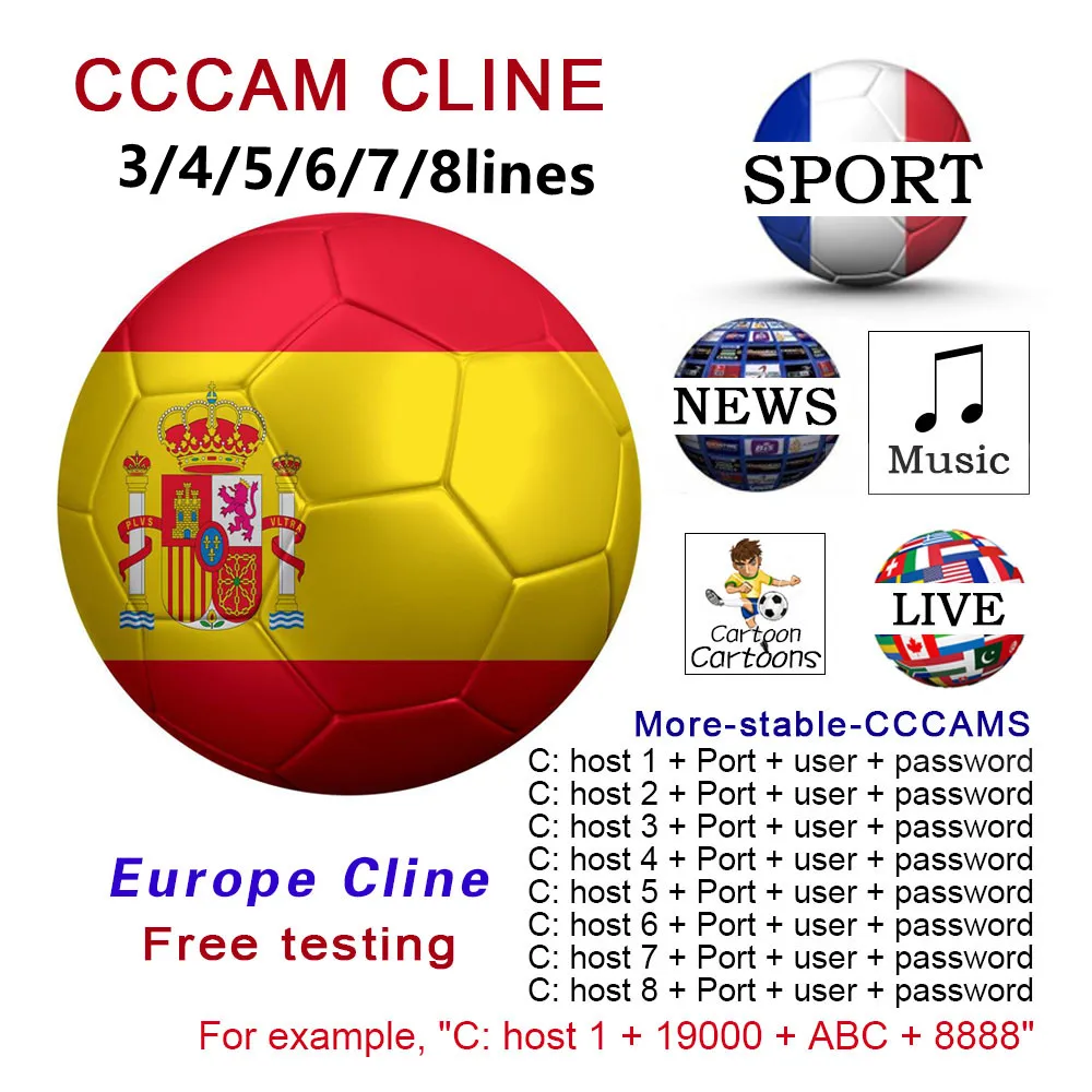 Cccam Европа сервер на 1/2/3 лет Испания 3/4/5/6/7/8 линий Freesat ccam cline для DVB-S2 Gtmedia v8 nona v8x v7s 2x |