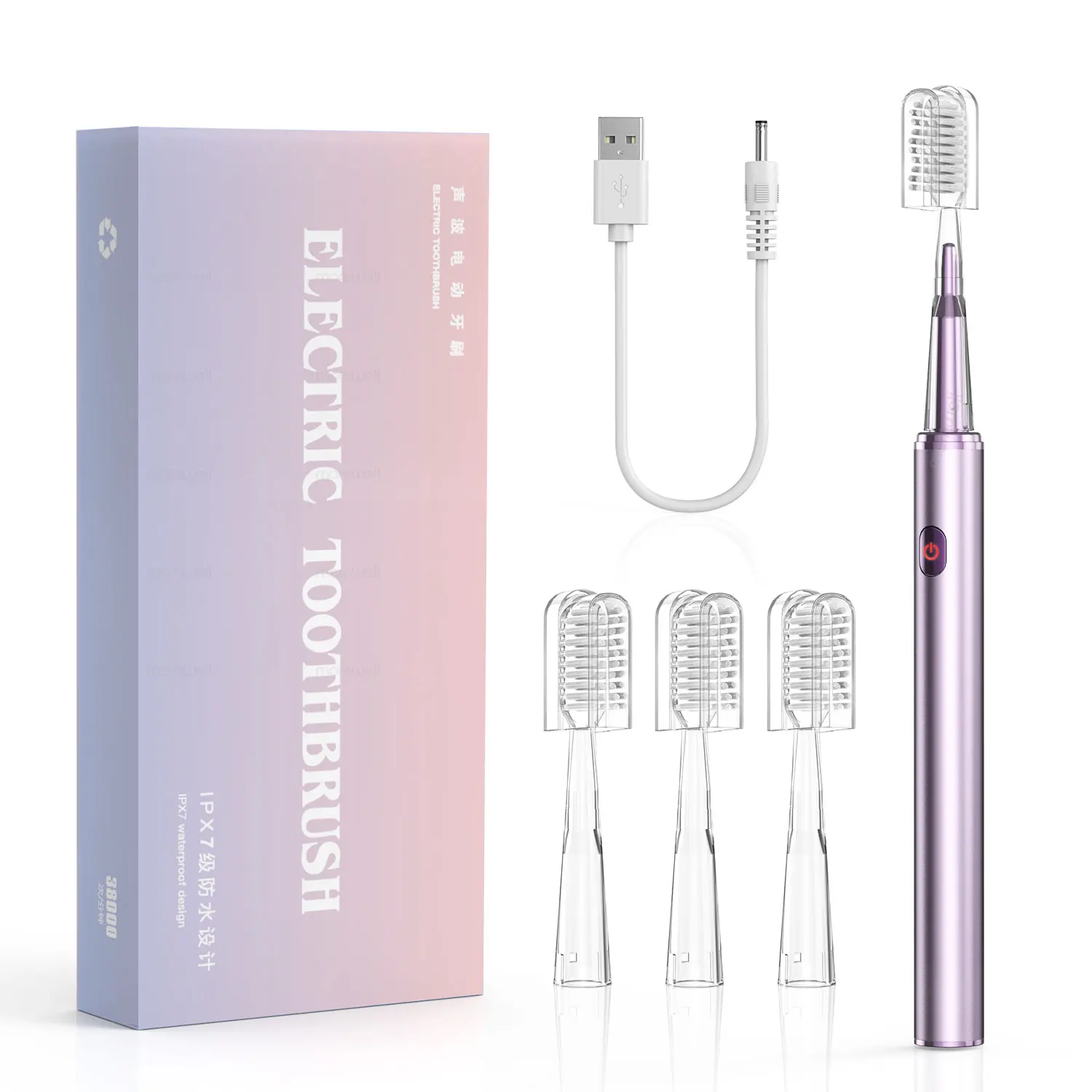 Women's Electric Toothbrush with Soft DuPont Bristles - Elegant Design, Includes 4 Brush Heads, Waterproof