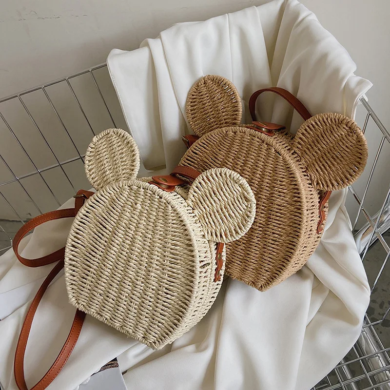 

Round Rattan Bag Circular Wheel Girl Bags Leisure Lady Crossbody Handbags Straw Shopping Messenger Bags Mickeying Women‘s Purse