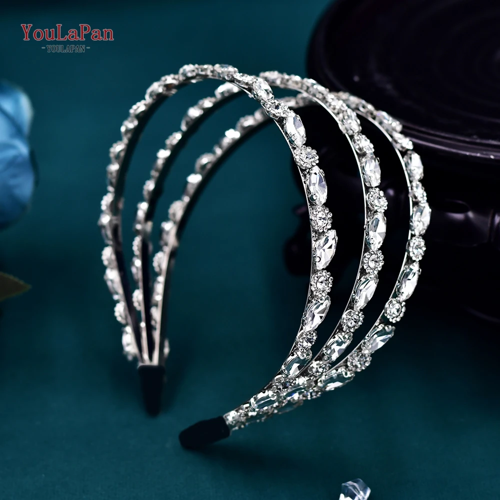 YouLaPan Sparking Rhinestone Wedding Headband Multilayer Crystal Bridal Headpiece Wedding Hair Accessories Party Tiara HP597