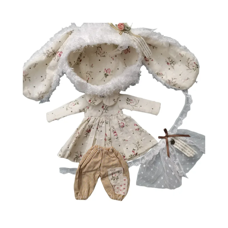 Handmade Doll Skirt Dress With Big Ear Rabbit Hat Doll Floral Patterned Dress For Blythes Ymy Licca Azones Ob24 Ob27 Fr Doll 6