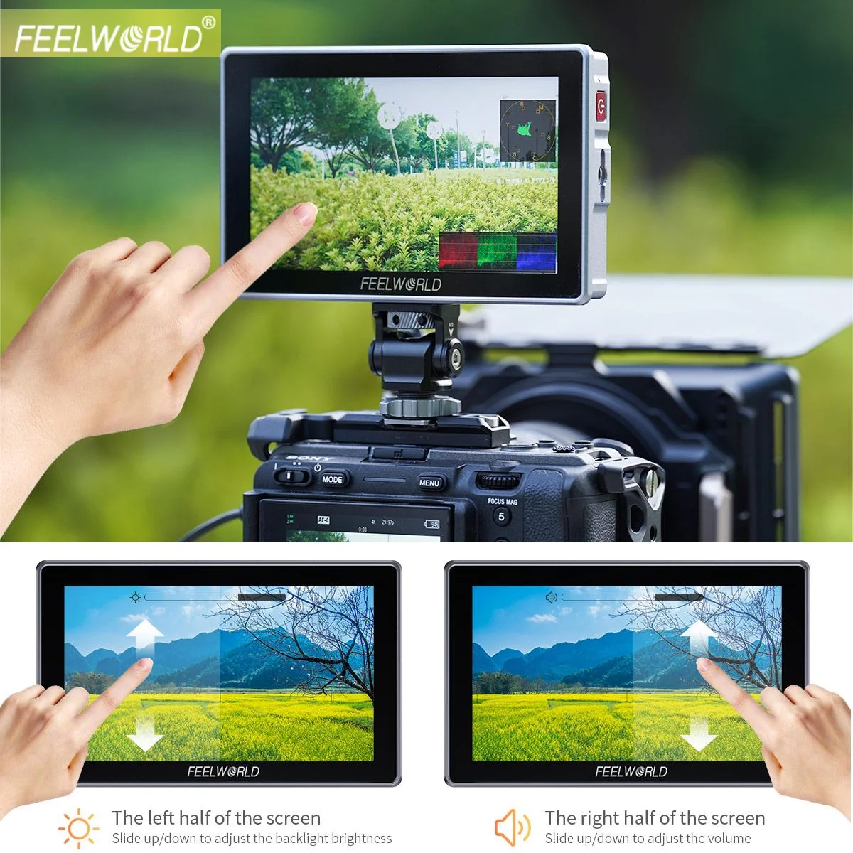 NEW FEELWORLD H5 5.5 inch 12G SDI HDMI 2.0 Camera Field Monitor High Brightness 1200nit Touchscreen