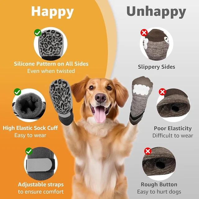 Anti-Slip Big Dog Socks to Prevent Licking Paws for Hardwood Floors Paw Protectors Traction Control for Large Dogs Indoor 4