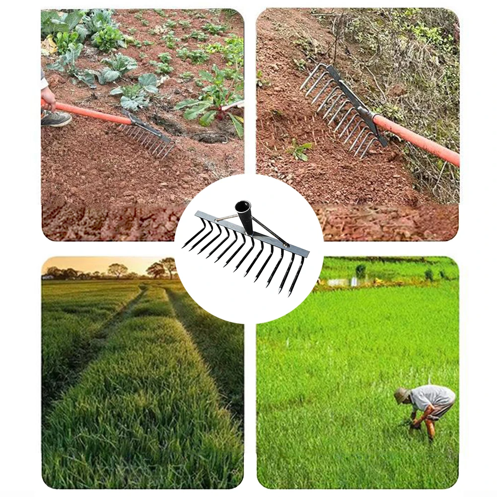 4/7/9/12 Teeth Manganese Steel Integrated Molding Grass Raffle Loose Soil Rake Farm Tools Weeding Rake Iron Rake Agricultural 4