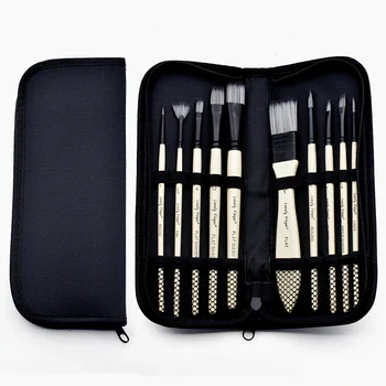 10 pennelli professionali sintetici per artisti con custodia, per pittura acrilica, acquerello e guazzo 1