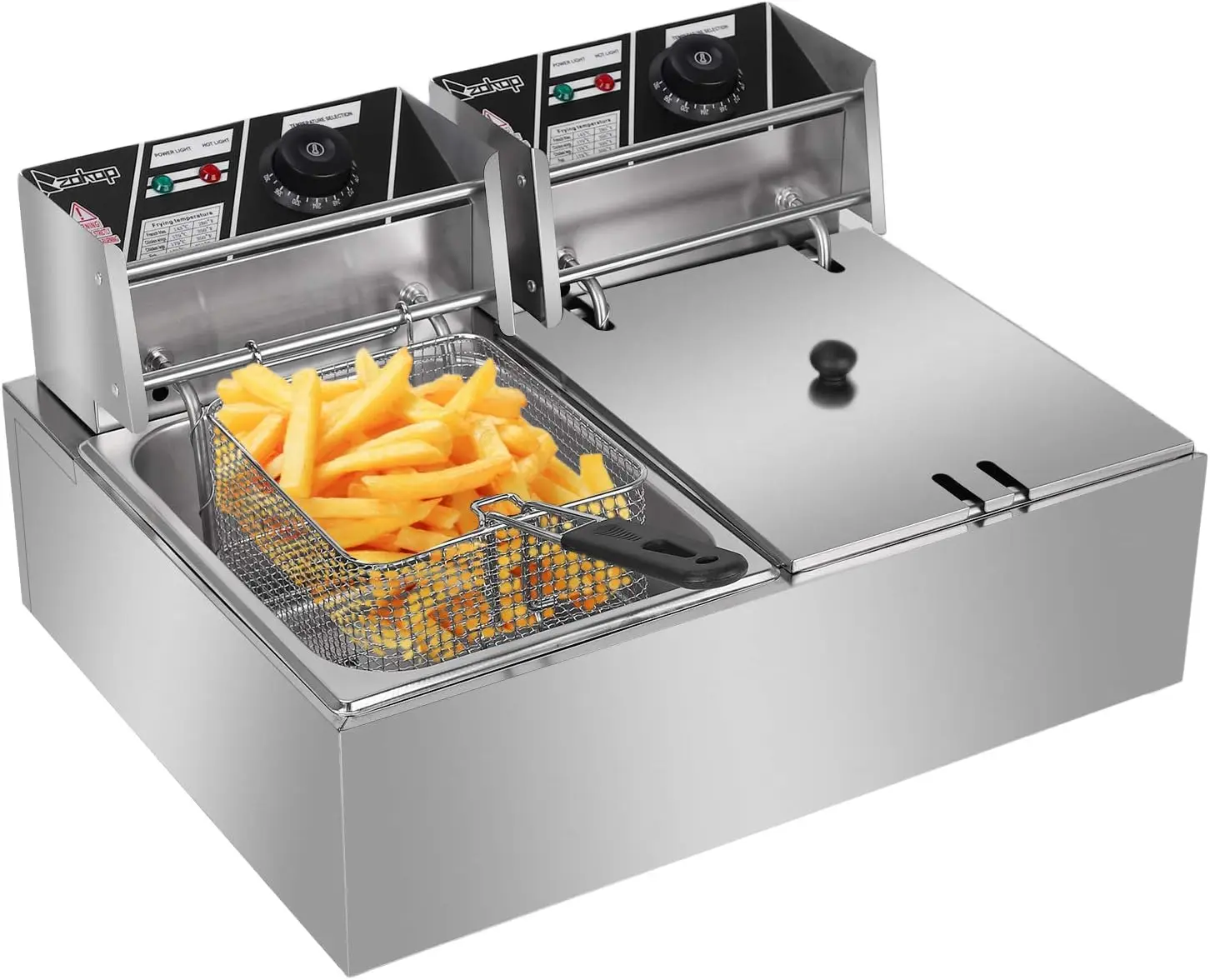 Fryer with 2 Baskets，5000W Commercial Deep Fryer, 12L Electric Dual Tank Deep Fryer, Countertop Double Basket And Heavy dut