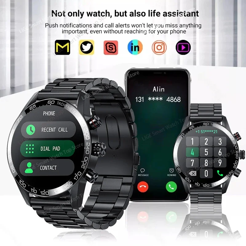 Lige 360 AMOLED HD Screen Watch for Men Smart Watch Bluetooth Calling Smartwatch Fashion Business Clock New Smartband Man smart watch