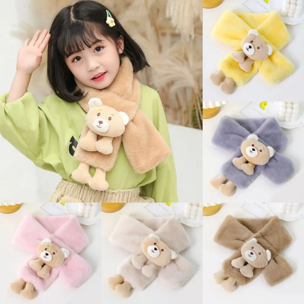 New Cartoon Bear Winter Scarfs Neck Protection Warm Plush Neckscarf Neck Accessories Cute Children's Scarf for Boys Girls