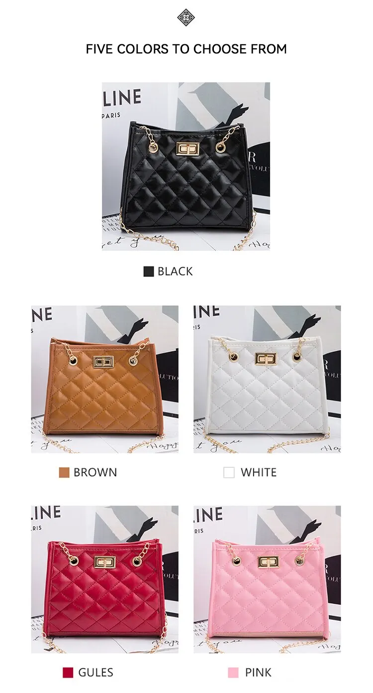 S834584e8f92a428ba8055c268811e77bn Solid Color Prismatic Plaid Women Shoulder Bag Korean Version Fashion Lady Style Chain Pu Leather Light Handbag Mallzona