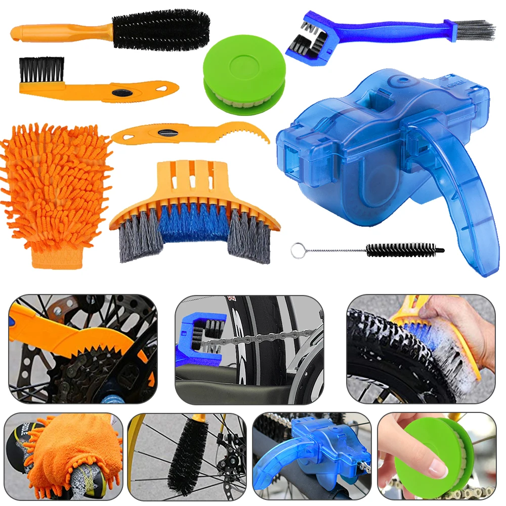 Bicicleta Chain Cleaning Brush Set, Chain Cleaner, Wash Tool, MTB, Road Bike, Óleo de proteção, Gear Grunge Brush for Mountain Bike