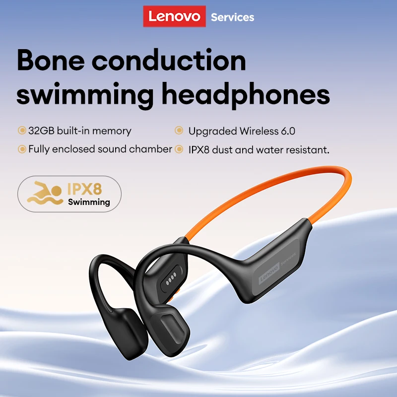Lenovo S106 Bone Conduction Headphones – Bluetooth 6.0, IPX8 Waterproof Swimming Earphones with 32GB MP3 Player, HiFi Audio & Built-In Mic 6