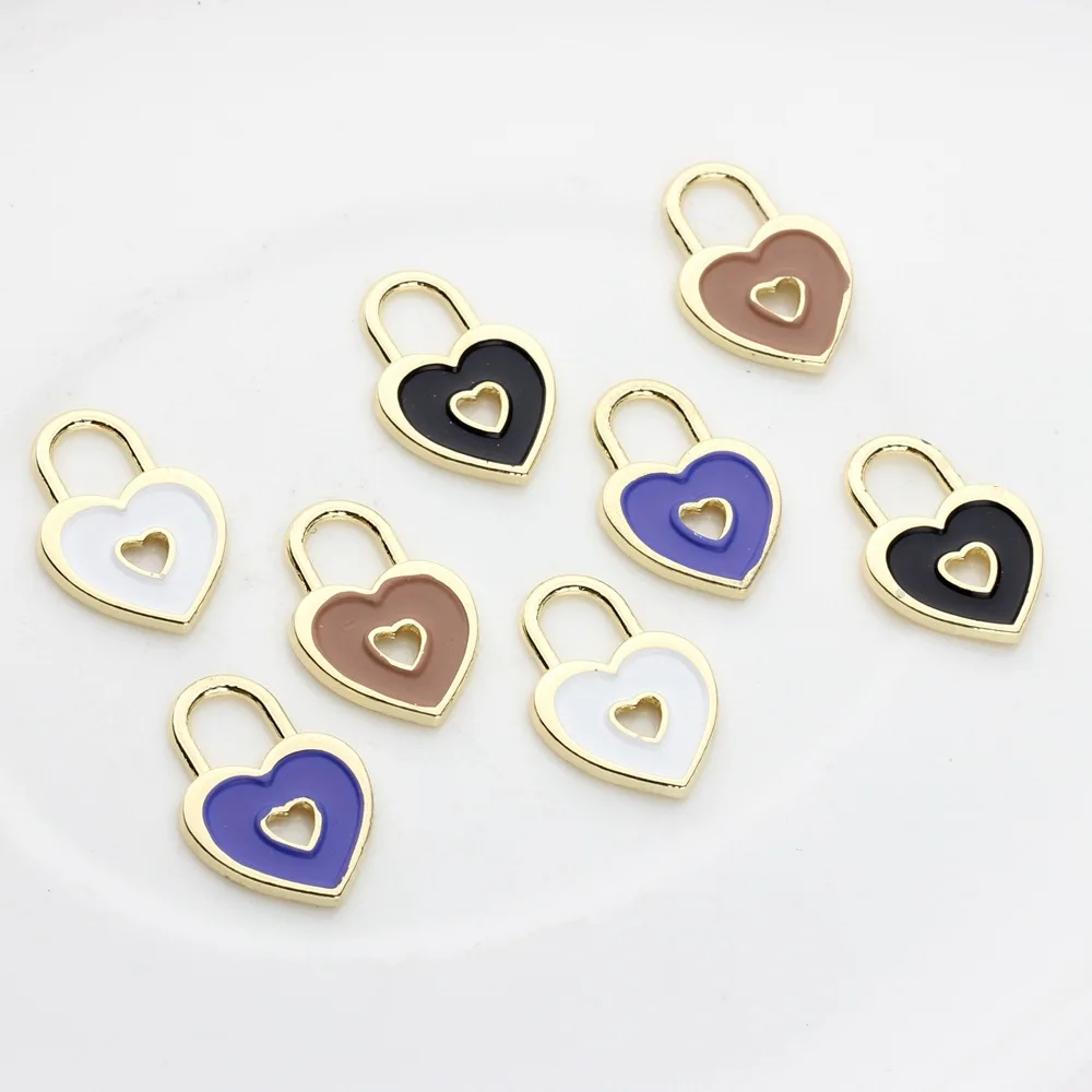 

10pcs Alloy Drip Oil Hollow Out Heart Shaped Lock Charms Pendant For DIY Handmade Earrings Necklace Bracelet Jewelry Accessories
