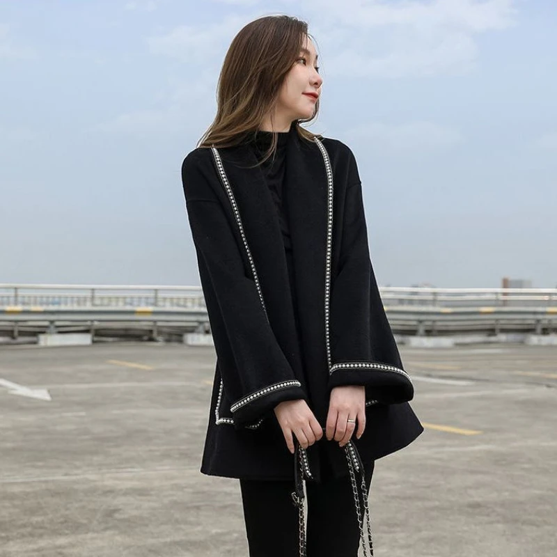Women's Double-Sided Wool Overcoat, Female Cloak Type, Loose, Large Size, Flare Sleeve, Woolen Outwear, Autumn, Winter, Fashion