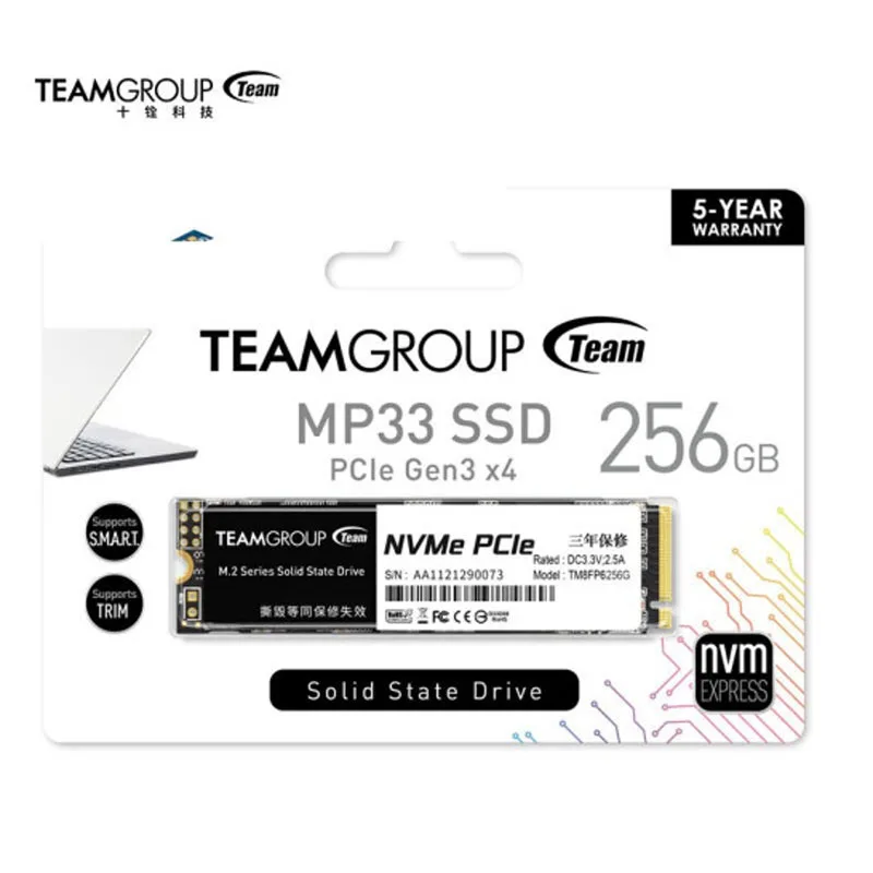 TEAMGROUP SSD MP33 256GB 512GB 1TB NAND TLC NVMe 1.3 PCIe Gen3x4 M