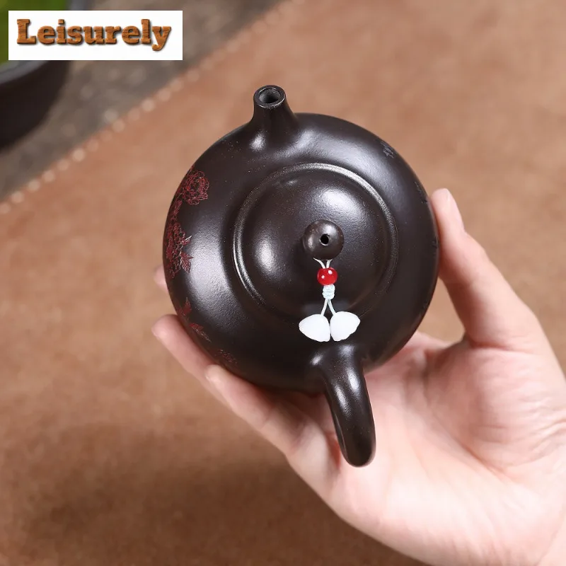 190ml Exquisite Yixing Purple Clay Teapots Handmade Rong Tian Peony Pot Raw Ore Stone Yellow Mud Kettle Zisha Teaset Accessories