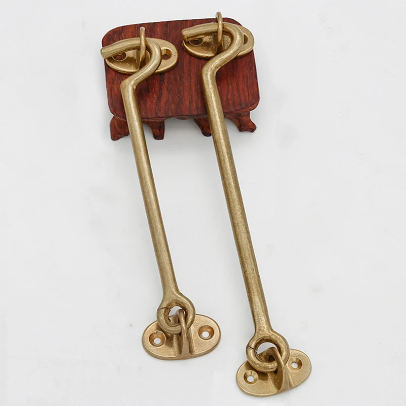 

Retro 10PCS European Antique Brass Cabin Hooks And Eye Latch Lock Shed Gate Door Catch Latches Silent Holder Bronze Hooks+Screws