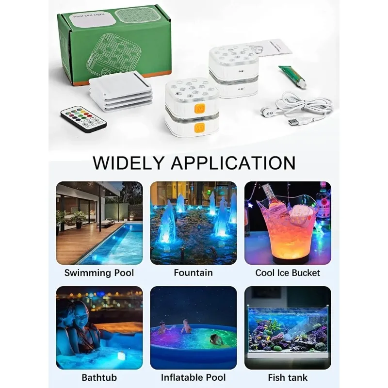 Underwater Light Underwater Lights LED Submersible Pool Lights Rechargeable 200FT Remote Control Swimming Pool Light with Timer Color changing