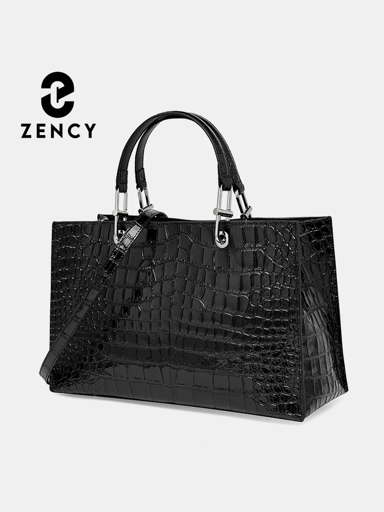 

Zency Genuine Leather Handbag Big Capacity Crossbody Alligator Top-handle Luxury Female Briefcase OL Shoulder Designer Bag 2024