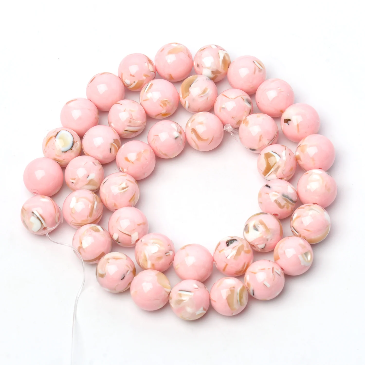 Natural Trochus Shell Turquoise Round Beads 4-12mm - Blue and Pink Loose Beads for DIY Jewelry and Bracelet Making, 15 Strand