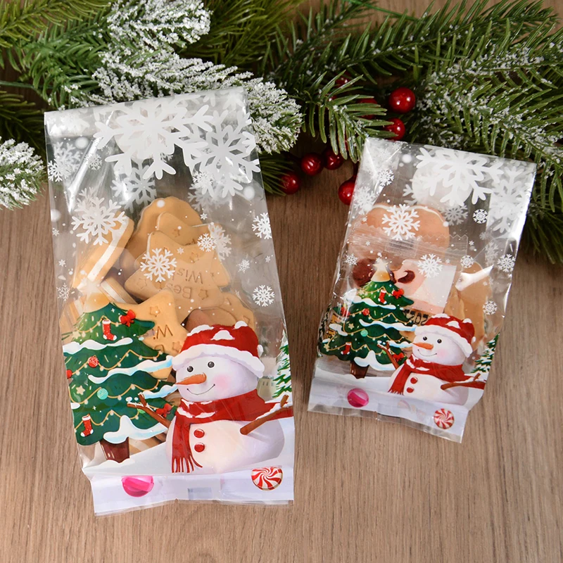 Merry Christmas Candy Bags 25/50pcs Santa Claus Snowman Baking Cookie Gifts Packaging Bag Xmas Decoration For Home New Year Gift