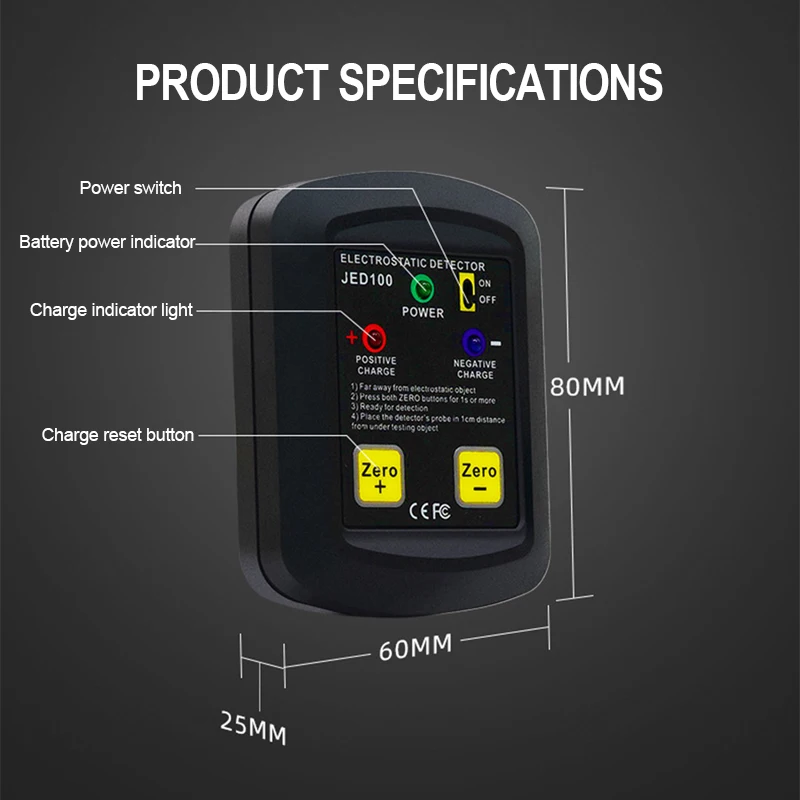 100V 20KV Portable Electrostatic Detector Non contact Electrostatic Field Tester Non woven Circuit Board Static Surface Analyzer