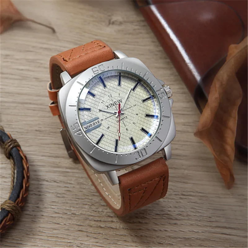 XINEW Brand Watches For Men Cheap Fashion Leather Band Simple Sports Gifts Quartz Watch Erkek Barato Saat Relogio Masculino 2024