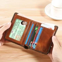 Men's Wallets RFID Blocking Genuine Leather Trifold Business Short Purse Wallet for Men with ID Window and Credit Card Holder - Image 2