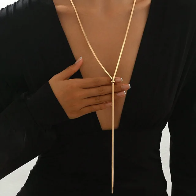 Collier Punk Long et plat en os de serpent pour femmes, chaîne en acier inoxydable, couleur or, en forme de Y, bijoux à breloques à la mode, vente en gros 1