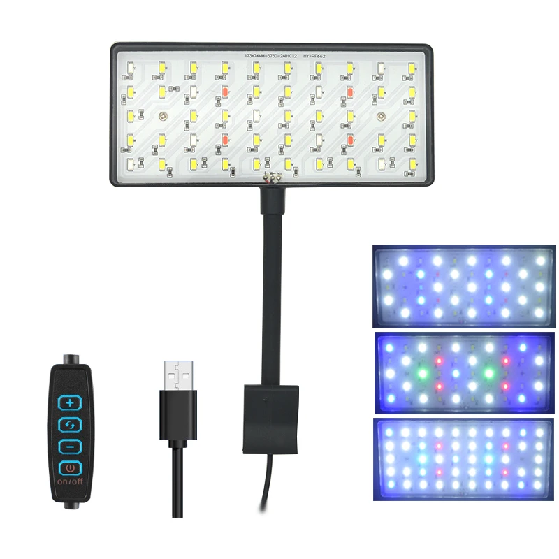 Aquarium LED Lamp USB Aquarium LED Light Full Spectrum Aquatic Plant Grow Lamp Fish Tank Adjustable Brightness Dimmable 360&deg; Rotatable 8W