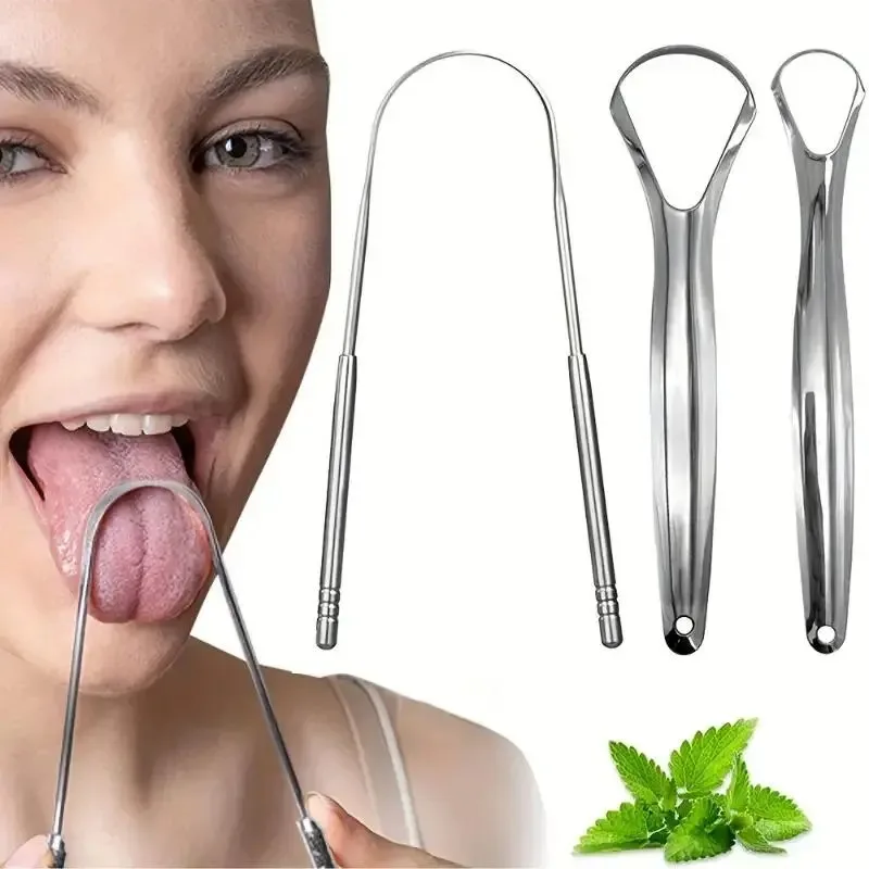 Raspador de lengua de acero inoxidable, limpiador de lengua para adultos, herramienta portátil para limpiar la lengua, herramienta para raspar la lengua, juego de 3 piezas, higiene bucal, alivio del mal aliento, uso en el hogar y en viajes