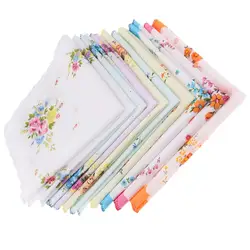 10pcs Women Handkerchief Assorted Pocket Square Fashion Blossom Design Elegant Square Handkerchief for Weddings Parties