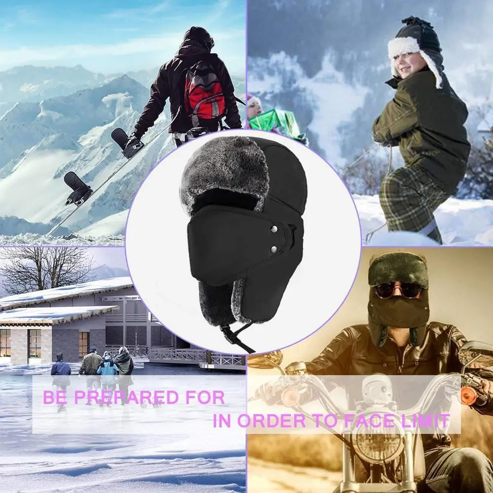 

Autumn and Winter Cold Protection Bomber Hat Unisex Earflap Warm Russian Face Mask Ski Cap Outdoor Aviator Trapper Hat