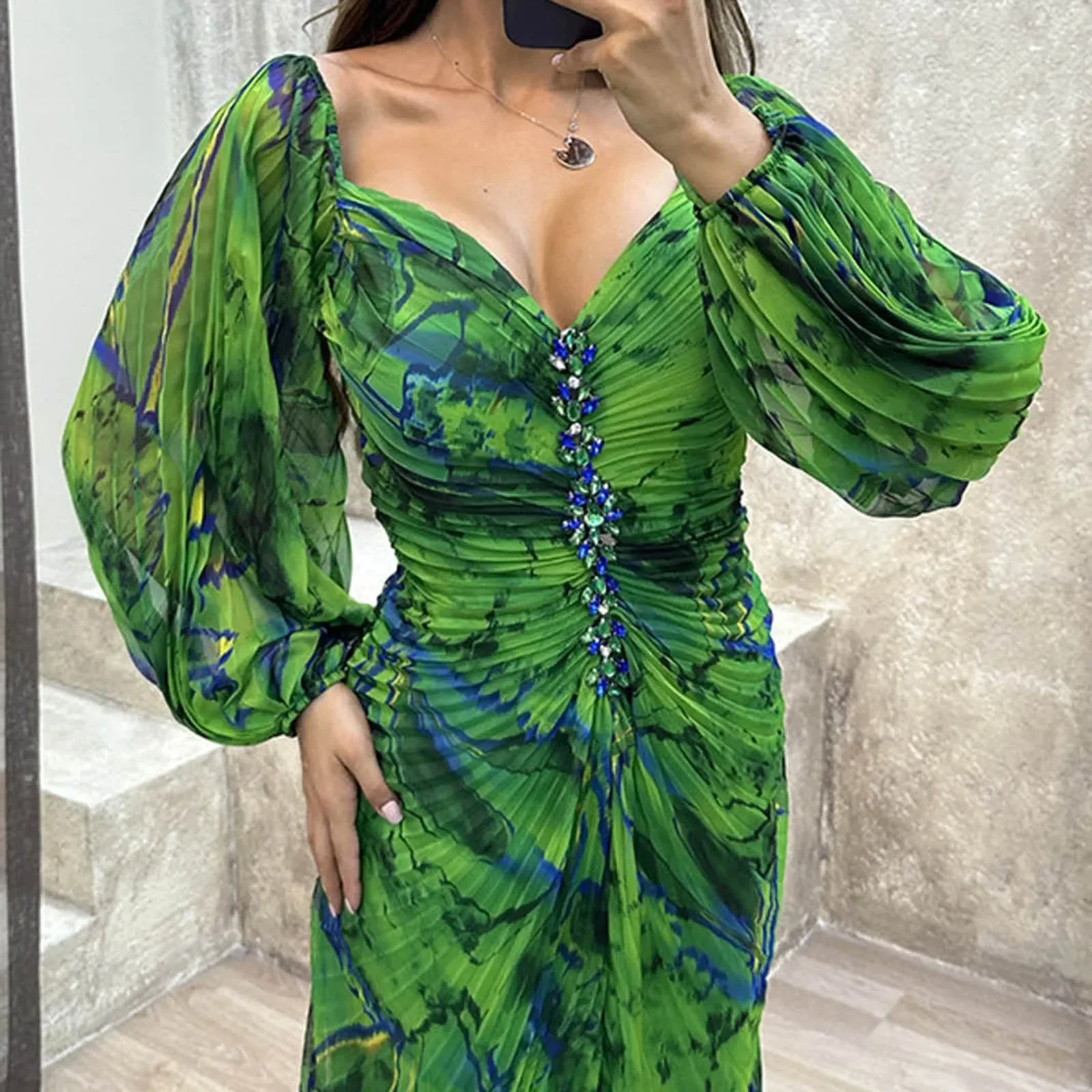 Long Wedding Evening Dresses For Women Ladies Gathering Pleated Long Sleeved Loose Cocktail Formal Dress Women's Fashion Dress - 5