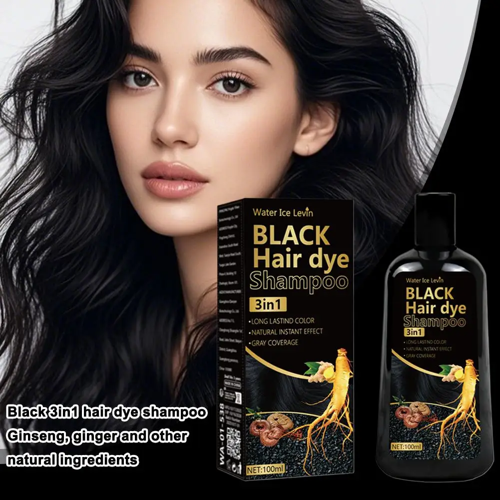 Black Hair Dye Shampoo 3in1 with Ginger & Biotin - Long Lasting Color & Gray Coverage for Vibrant Hair R3Z8