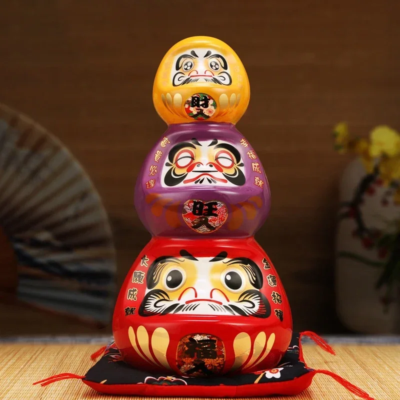 11 Pollici Ceramic Daruma Tower Japanese Porcelain Maneki Neko Figurine Da Collezione Dharma Good Luck Zen Statue Money Box
