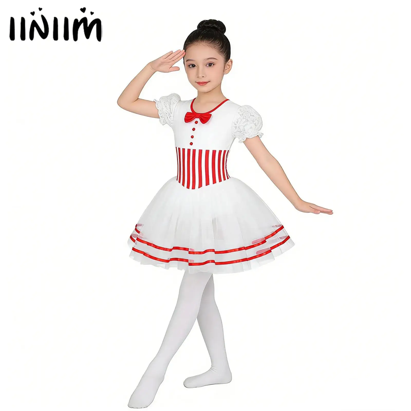 Kinder Mädchen Weihnachten Ballett Lyrical Dance Kostüm Gymnastik Eiskunstlauf Kleid Puff Sleeve Twirling Trikot Ballett Tutu Kleid