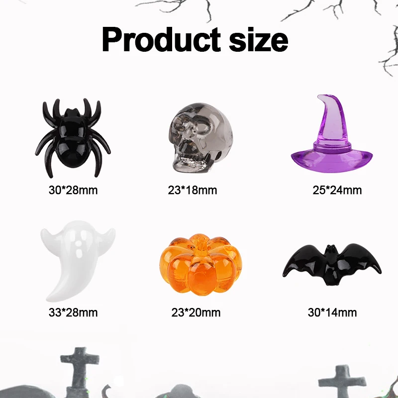 50/100Pcs Halloween Mini Acrylic Ornaments Skull Head Witch Hat Pumpkin Table Scatter for Halloween Party Home Decoration Crafts