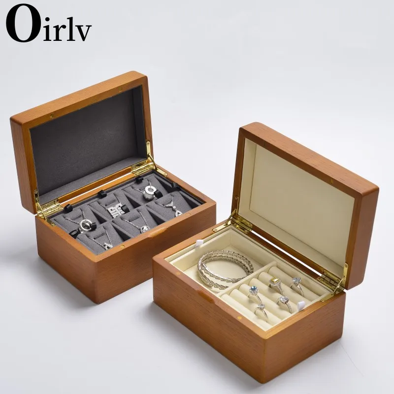 Oirlv Retro Solid Wood Jewelry Gift Box Square Wood Big Ring Earrings Organizer Storage Box Multifunction Jewelry Display Props